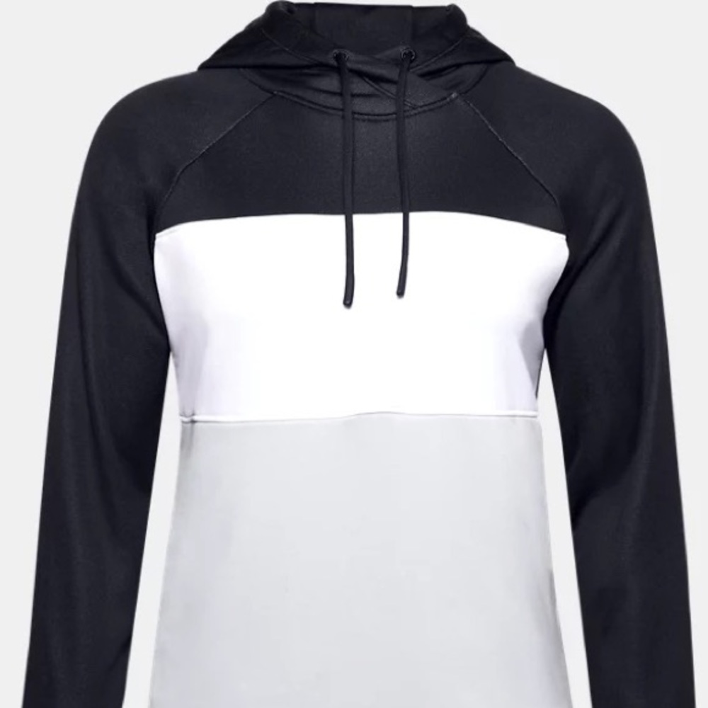 Womens Under Armour Hoodie - light gray, navy and white. Size large.